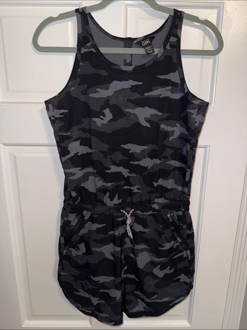 Athleta Girls' Black & Gray Camo Tank One-Piece Romper